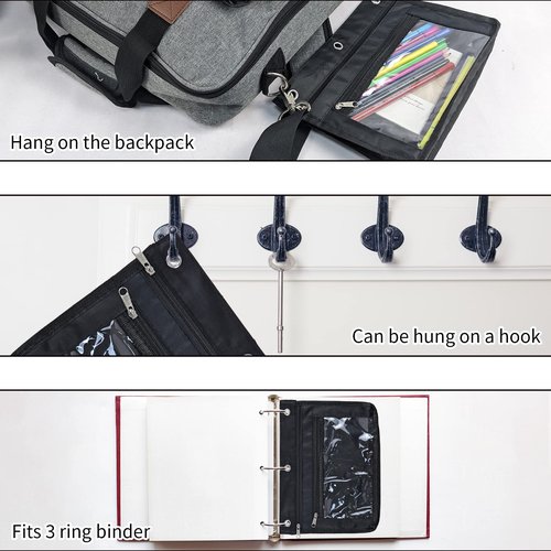 YoeeJob 2 Pack 1 Inch Expandable Zipper Pencil Pouches with Clear Window for 3 Ring Binder, Suitable for School & Office (Black)