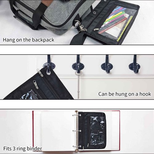 YoeeJob 18 Pack 1 Inch Expandable Zipper Pencil Pouches with Clear Window for 3 Ring Binder, Suitable for School & Office（Black）