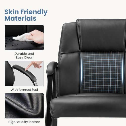 DUMOS Office Desk Guest Chair, Leather Waiting Room Chairs with Padded Arms for Elderly Home Reception Area Conference Room Lobby Side breakroom