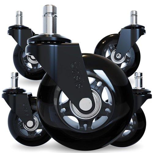 Office Oasis Rollerblade Office Chair Wheels - Smooth, Quiet Casters for Hardwood & Carpet - Set of 5 - Black