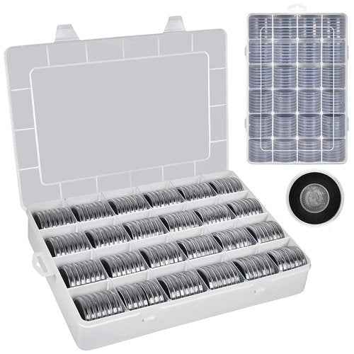 168 Pcs 46mm Coin Capsules Case with Foam Gasket and Plastic Storage Organizer, Coin Holder for Collectors, 8 Sizes (16 20 25 27 30 35 40 46mm). Coin box for Coin Collection Supplies Only-Black Gasket