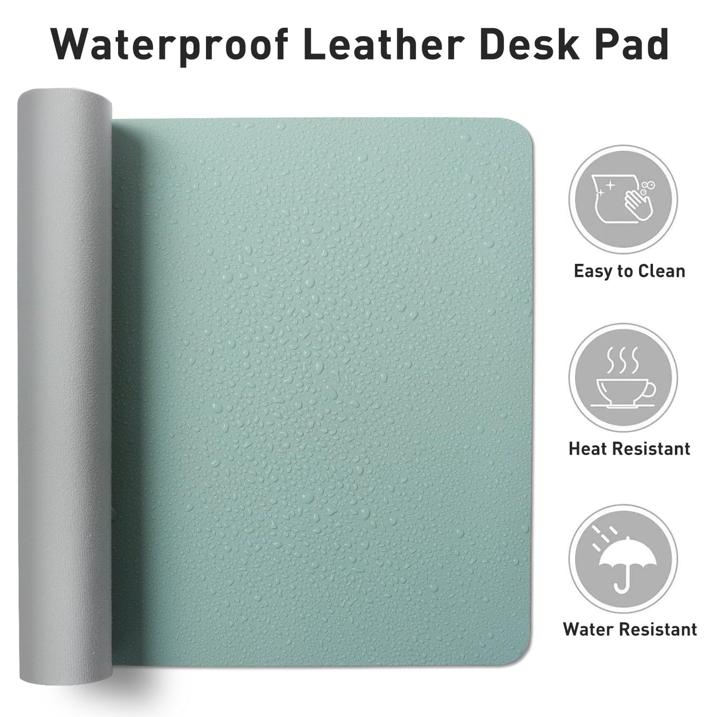 Aothia Faux Leather Desk Mat - Non-Slip PU Leather Desk Blotter, Waterproof Writing Surface, Large Desk Pad for Office & Home (Light Blue, 55" x 17")
