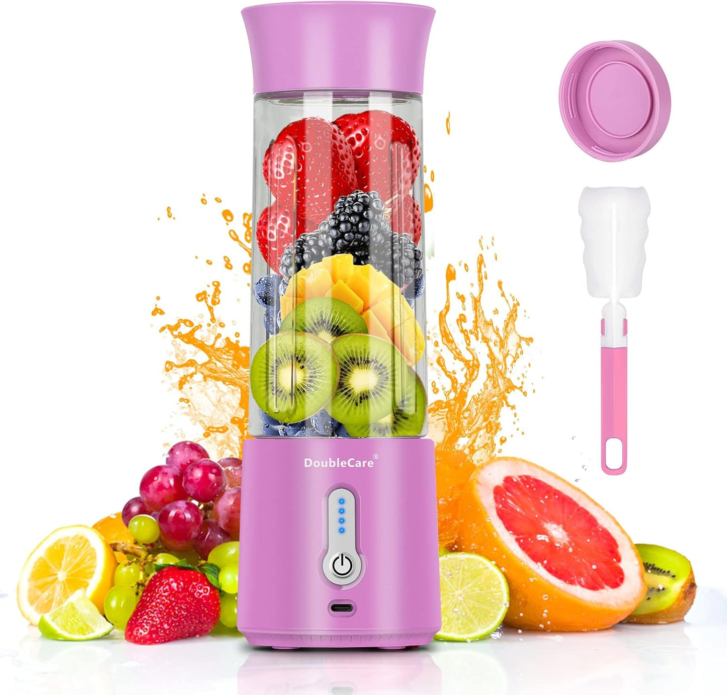 Skiennix Portable Blender - 500ml Electric Juicer for Smoothies & Shakes | USB Rechargeable, BPA-Free, Pink Purple