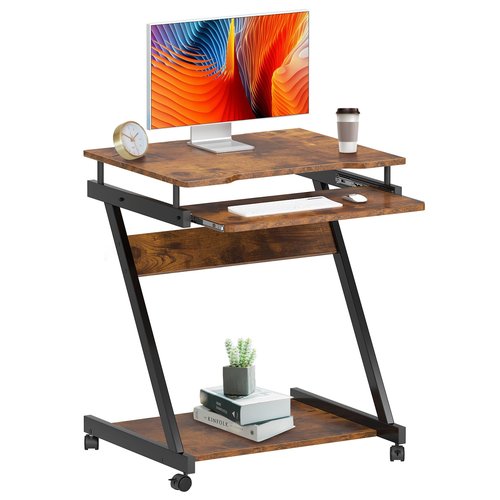 SDHYL Z-Type Laptop Desk Mobile Standing Laptop Cart Small Workstation with Keyboard Tray Work Stand for Small Space, Rustic Brown