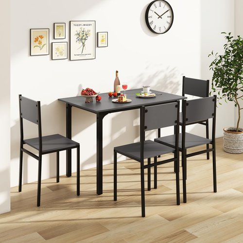 Giantex Dining Table Set for 4, 5-Piece Kitchen Table Set with Dinner Table, Dining Chairs, Metal Frame, Space-Saving Dinette Set for Living Room Restaurant, Breakfast Nook Table Set, Grey