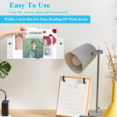 CYEAH 4 Pcs Acrylic Magazine Holder Brochure Holder, 15 in Record Holder Magazine Rack, Wall Mount Hanging Bookshelf Literature Storage Rack, Brochure File Display Shelf for Waiting Room Office Home