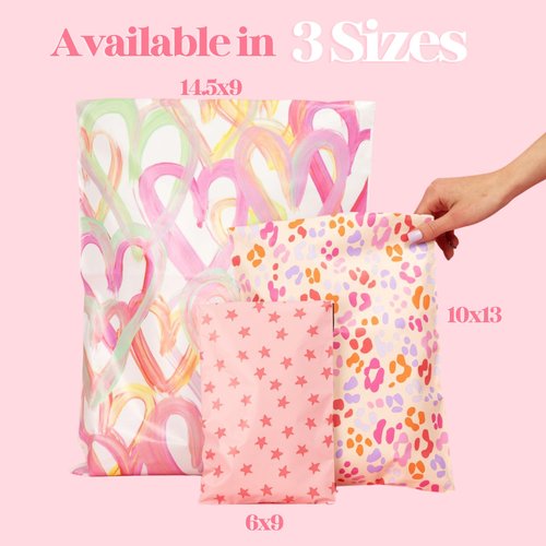 Pretty Package Store 6x9 Designer Poly Mailer 100 Pack Heavy Duty Waterproof Self Seal Shipping Bags for Small Business Large Mailing Envelopes Bulk Tear Resistant Cute Packaging Pink Bows Coquette