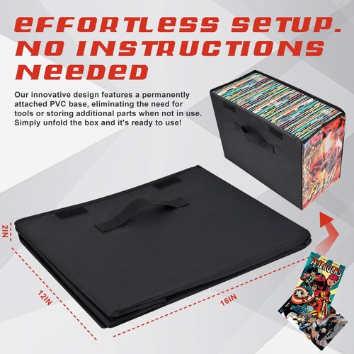 Introvibes Comic Book Storage Display Box, Collapsible Comic Short Box with Lid and Handles, Holds 200 Comic Books, 15.4"x7.9"x11"