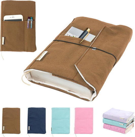 Skiennix Canvas Book Covers - Adjustable Pockets for Pens | Washable Protector for Paperback & Hardcover Novels