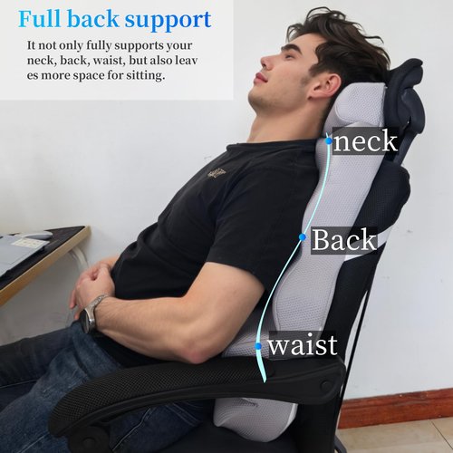 PYXAYS Office Chair Support Pillow, Fully Support The Whole Back, Relieve Fatigue - Memory Foam Lumbar Support Pillow for Office Chairs, Gaming Chairs, Car Seats, Wheelchairs, Black