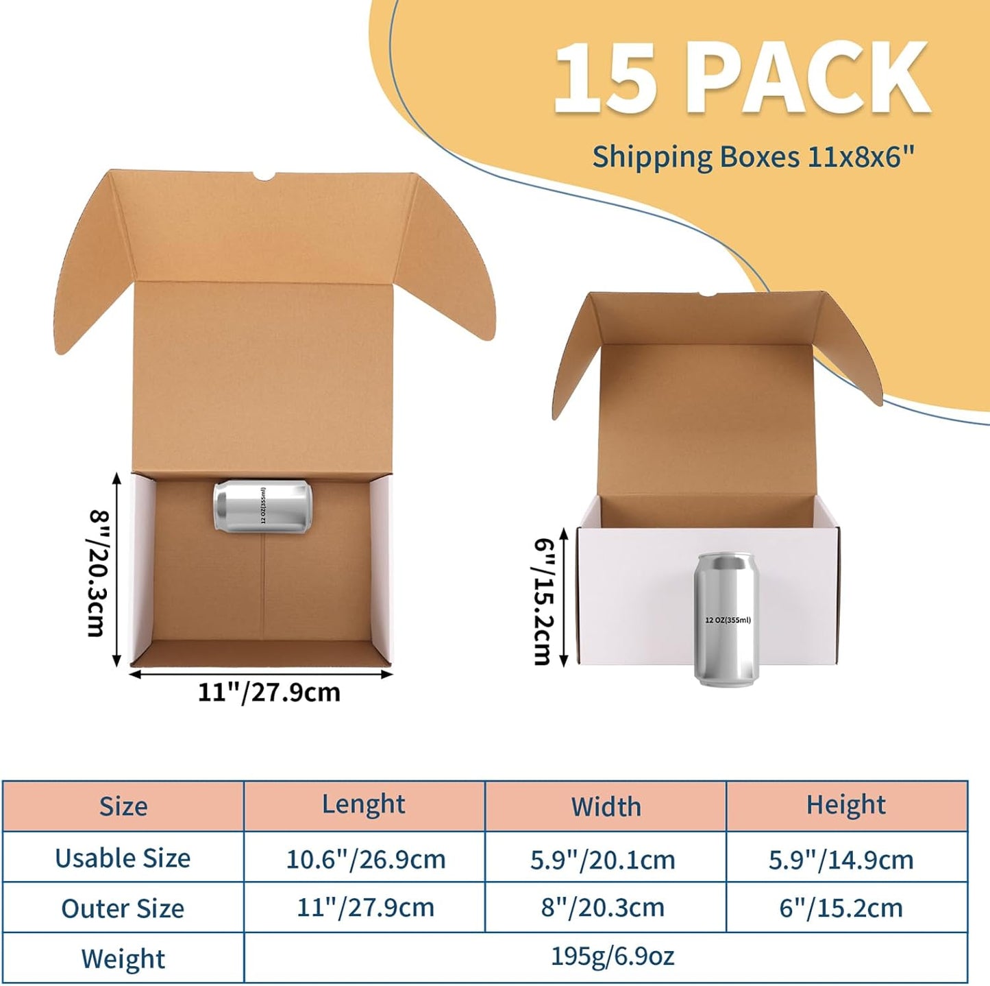 ZBEIVAN Small Shipping Boxes - 11x8x6 White Corrugated Mailer Boxes | 15-Pack for Business & Gifts