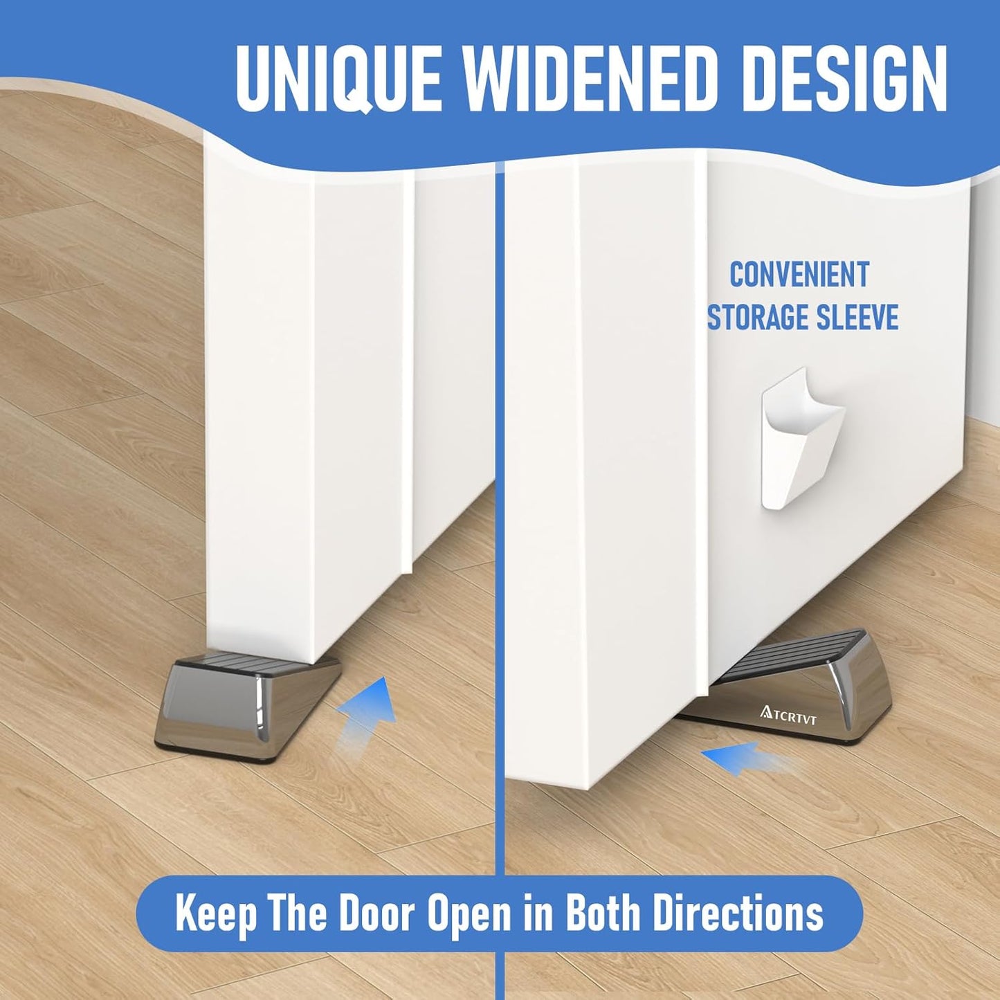 Skiennix Heavy Duty Door Stopper Wedge - Premium Brushed Stainless Steel, Set of 2 with Adhesive Holder