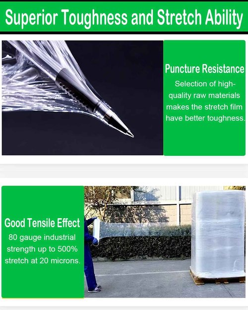 18in Clear Stretch Wrap Roll, Heavy Duty 1500ft Shrink Wrap Roll, 80 Gauge Industrial Strength Stretch Film, Stretch Wrap for Moving, Plastic Wrap for Moving Pallet Wrapping Shipping(4 Rolls)