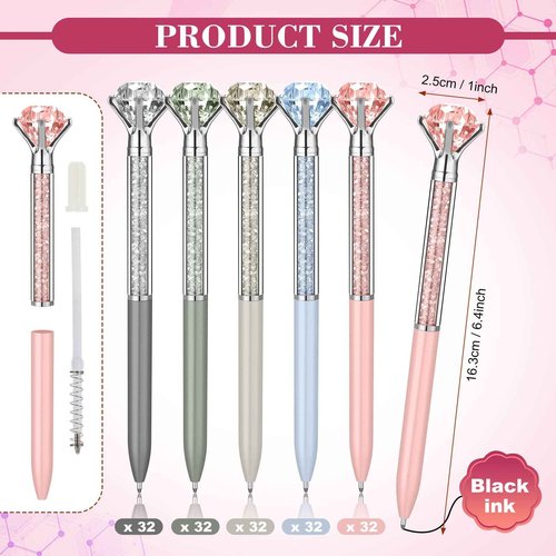 Sayglossy 160 Pcs Diamond Ballpoint Pens Big Crystal Colorful Retractable Gem Rhinestones Bling Jewel Pens for Women Wedding Bridal Shower Office Gifts (Morandi Color)