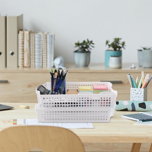 Xowine 6-Pack Stacking Plastic Paper Basket Trays, Stackable Paper Baskets for Classroom, White