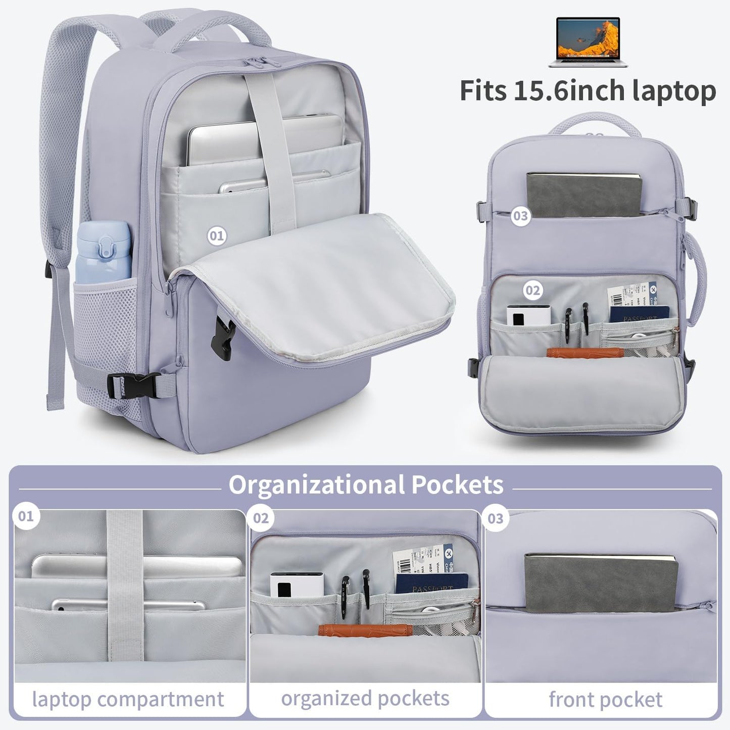 ZOMFELT Travel Backpack - TSA-Approved 15.6-Inch Laptop Bag for Men & Women | Casual Daypack in Purple