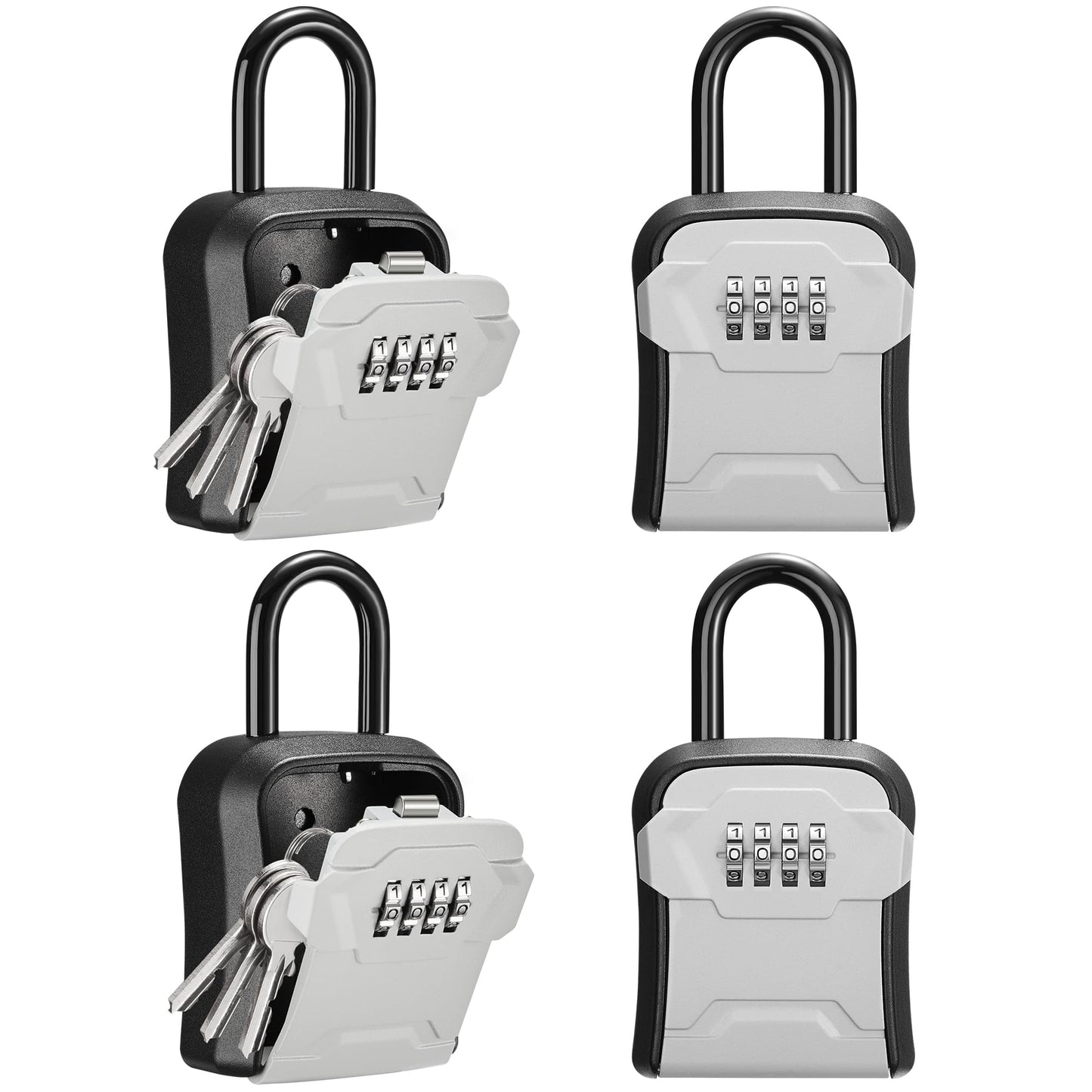 Puroma Lock Box, Key Lock Box Wall Mount & Portable Combination Lockbox with Resettable Code, Security Lockbox for Outside House Keys, Apartment Realtors Spare Keys Storage (4 Pack, Gray)