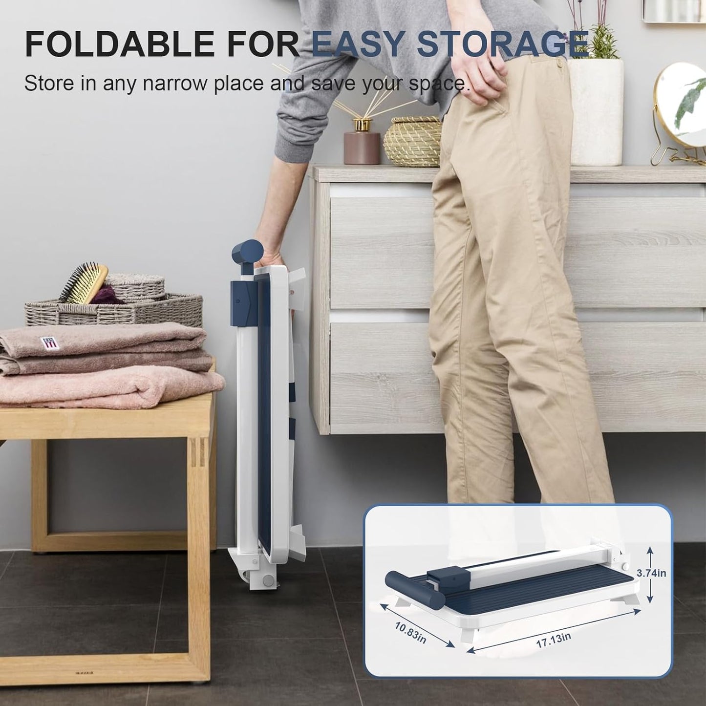 Skiennix Folding Step Stool - Metal Stepping Stool with Adjustable Handrail | 330 Lbs Capacity for Kitchen, Bathroom, Bedroom