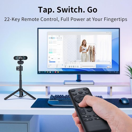 EMEET C60E 4K Dual-Camera Webcam - Wide-Angle & Telephoto, 11X Hybrid Zoom, RGB Lighting, 2 Mics