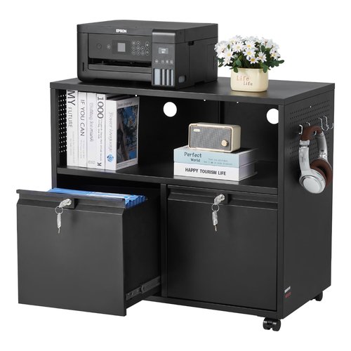 VEVOR 2 Drawers Metal File Cabinet, Lateral Filing Cabinet with Lock and Adjustable Hanging Rods, Wide Filing Storage Cabinets for Home and Office Fit Letter, A4, Legal Size File, Easy Assembly, Black