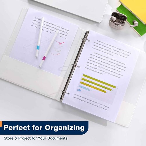 SUIN Economy 1-Inch 3-Ring-Binder, Customizable Clear View Cover, for US Letter Size 8-1/2 x 11'', Perfect for Office/School (White - 12 Packs)
