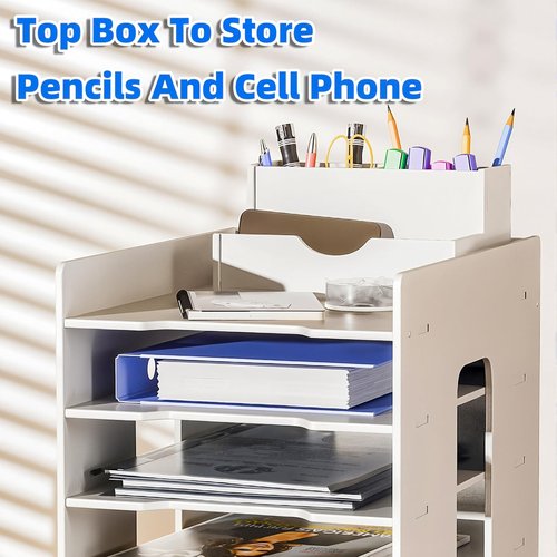 Soulrange 5-Tier Paper Organizer & File Holder for Desk Desktop - Heavy-Duty PVC Storage Rack with Detachable Pen Tray, Office Desk Organizer for Home Office School Classroom