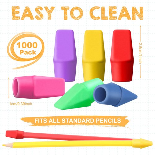 Fainne 1000 Pcs Pencil Eraser Caps Bulk Pencil Eraser Tops No Latex for Kids Rewards Gifts for Back to School Teacher Graduation Party Art Drawing Supplies(Bright Color)