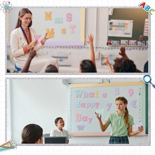 Mooliwe 134 Pcs 5 Inch Bulletin Board Letters for Classroom Alphabet Numbers Combo Set Cutouts Letter for Bulletin Board Display Chalkboard School Decor (Boho Pastel)
