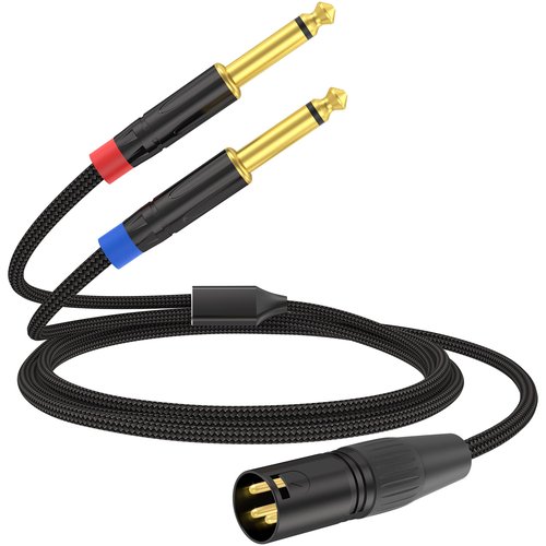 XLR Male to Dual 1/4 inch TS Y Splitter Cable 6FT, Dual Shielding Braided Mic Adapter Cord, Balanced XLR to 2 Mono 1/4” TS Audio Cable for Mixer, Amp, Audio Interface, Studio, Stage, Live Sound