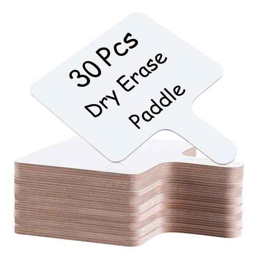 30 Pcs Dry Erase Answer Paddle 7 x 9 Inch Handheld Wooden White Board Double Sided Dry Erase Small Whiteboards for Students Classroom Games Party Auction Paddles for Bidding Meeting Voting(30)
