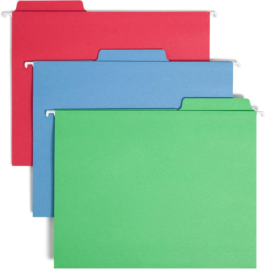 Smead FasTab Hanging File Folders - 1/3-Cut Built-In Tabs | Letter Size, Assorted Primary Colors, 18 Count