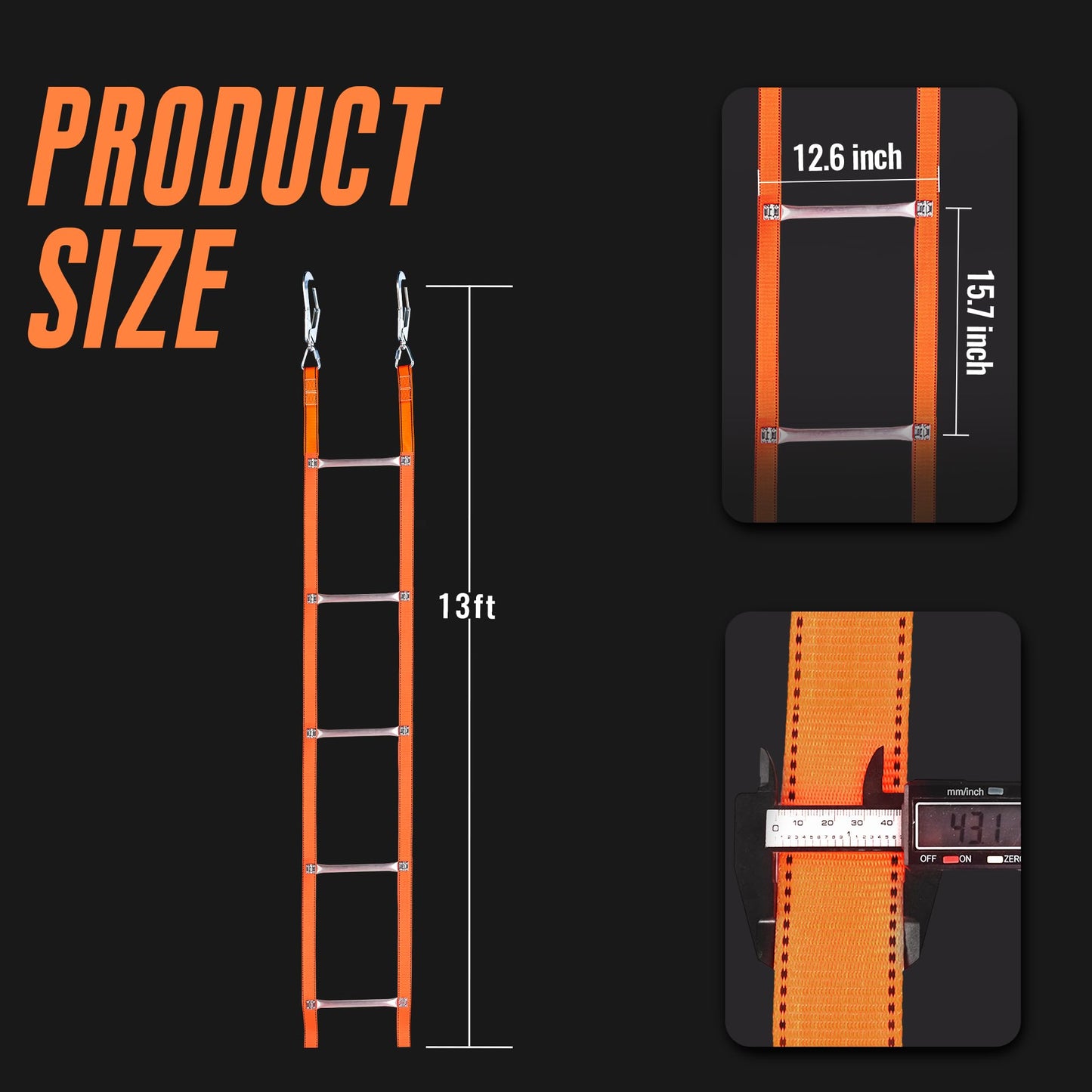 13 Ft Fire Escape Ladder with 2 Heavy Hooks, 2 Story Emergency Fire Ladder with Aluminum Anti-Slip Rungs for Kids and Adults, Reusable Portable Safety Ladder for Windows and Balcony
