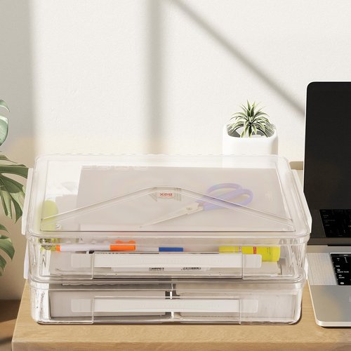 HOFURME 2 Packs A4 File Box Portable Project Case with Handle Clear File Box Craft Construction Paper Storage Organizer for Scrapbook, Photo, Scrapbook, Board Game