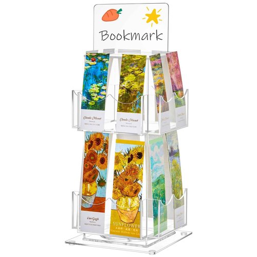 Marsui 2 Tier Rotating Bookmark Display Stand, 4 Sided Bookmark Sticker Holder, 360° Rotating No Assembly Required Clear Acrylic Sticker Holder for Vendors, Retail, Showcase, Tradeshow, 12.6" x 5.9"