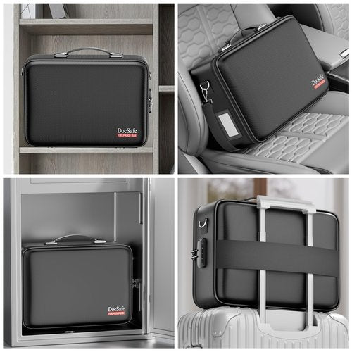 DocSafe Fireproof Document Box with Lock, Hard Case File Organizer with Accordion File Folder, Fireproof Water Resistant Safe Box Home Office Travel Storage for Important Documents Laptop Black