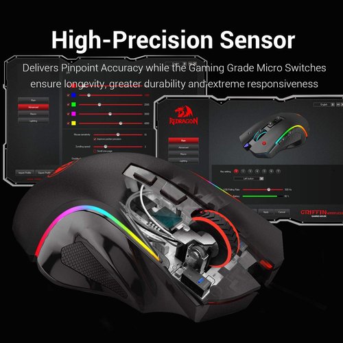 Redragon M602 Griffin RGB Gaming Mouse - Ergonomic Design with 8000 DPI & 7 Programmable Modes | Wireless Black