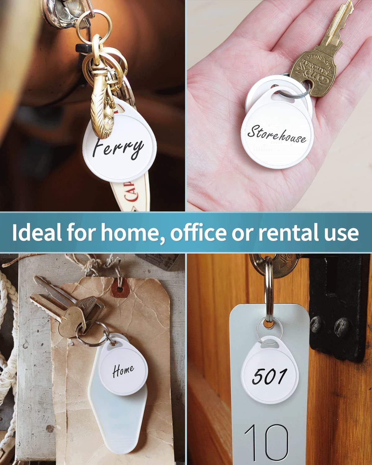 Uniclife Tough Plastic Key Tags - Sturdy Round White Item Identifiers with Blank Labels | 200 Pack