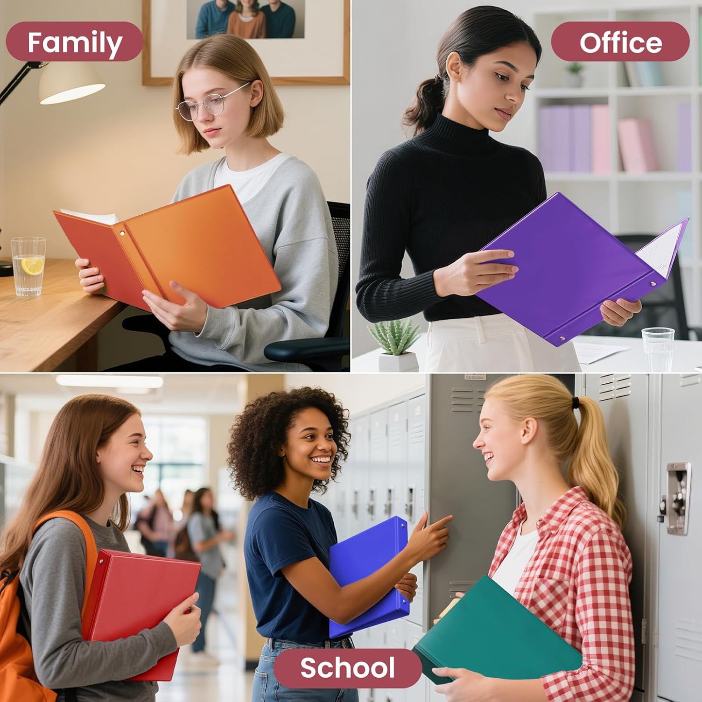 SUNEE 3 Ring Binder - 1.5 Inch Clear View PVC-Free Binder for 8.5x11 Inches - Red, Ideal for School & Office