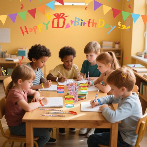 emzrivo 48 Pcs Happy Birthday Pencils Set 24 Happy Birthday Pencils for Students 24 Happy Birthday Silicone Bracelets Rubber Wristband Bulk Birthday Classroom Gifts (Modern)