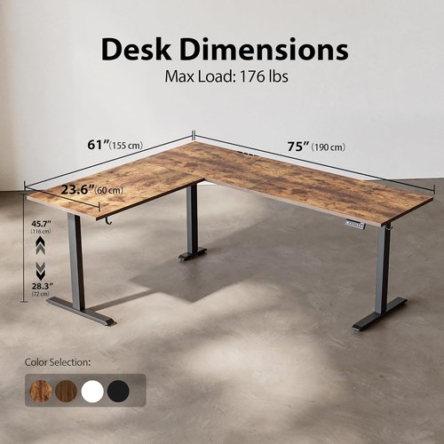 Agilestic L-Shaped Standing Desk - Adjustable Electric Height | Rustic Brown, 75x61 Inch