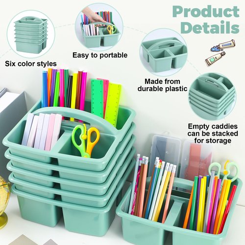 Lineshading 12 Pcs Classroom Caddy with 3 Compartment - Multipurpose Portable Plastic Storage Table Caddies with Handles for School Home Office Organizer(Green)