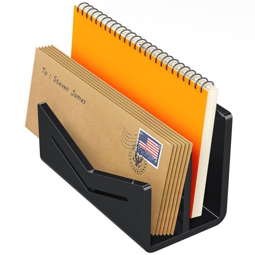 Beego Envelope and Mail Organizer Countertop - 2 Compartments Black Acrylic Desk Organizer Letter Holder Desktop File Sorter Bill Document Folder Rack for Office, Home, School Desk Organization