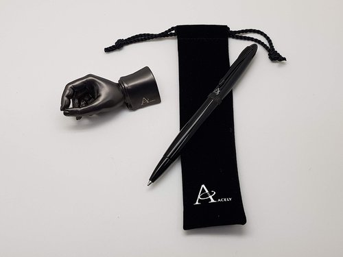 ACELY Executive glossy black Ball Point Pen with Hand Shape Pen Holder Metal Art Craft Paperweight for Desktop Organizer, Desk Decorations for Men - Pen & holder set (Black & Satin Black)
