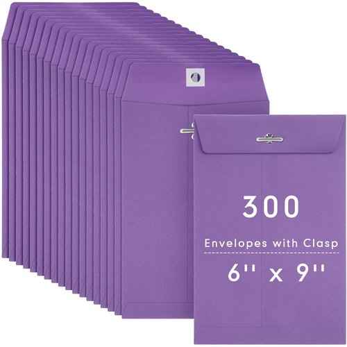 300 Pcs 6 x 9 Manilla Envelopes Clasp Kraft Catalog Envelope with Clasps Closure for Storing Mailing 28 lb Kraft Paper for Office Document Business School(Purple)