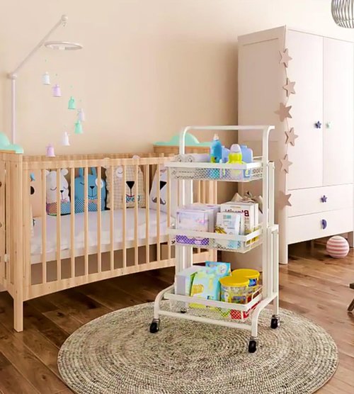 3 Tier Rolling Cart - Metal Utility Cart with Wheels, Heavy Duty Mesh Rolling Storage Cart Organizer, Craft Cart for Office, Lightweight and Sturdy, for Bathroom, Kitchen, Garden, Laundry Room