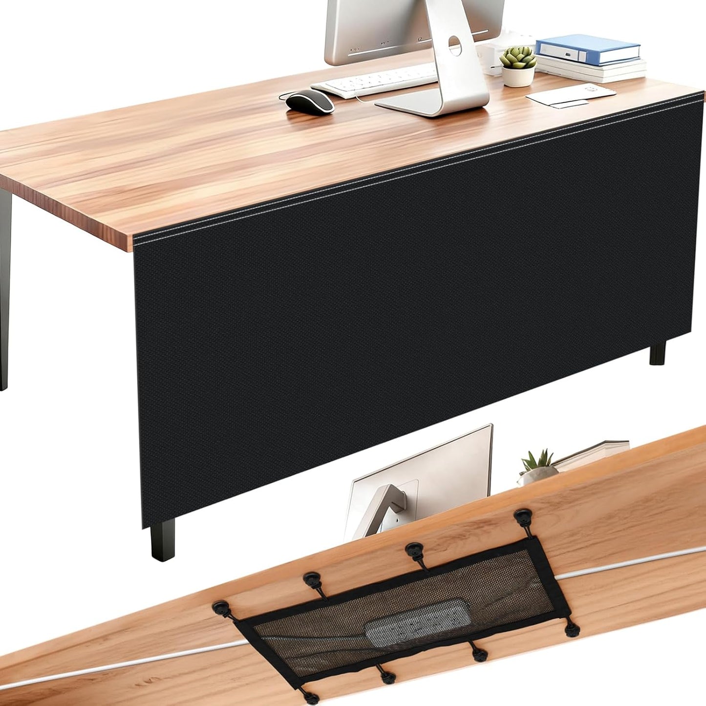 Tegeme 71'' Under Desk Privacy Panel - Self-Adhesive Modesty Panel with Cable Management | Black