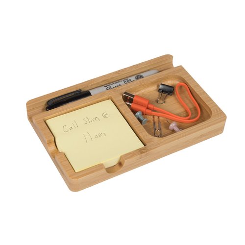 S&A WOODCRAFT Office Desk Organizer with Sticky Note Holder, Pen Slot & Phone Stand - Versatile Moso Bamboo Sticky Note Dispenser, Includes 100 3x3 Inch Pages & 4 Anti-Skid
