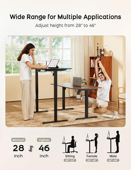 Deroavixe Electric Standing Desk, Height Adjustable Desk with 4 Memory Settings, 55 x 28 Inches, Home Office Workstation (Black Desktop + Black Frame)