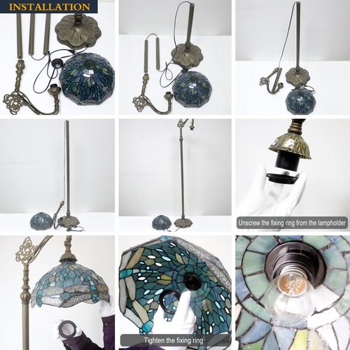 WERFACTORY Tiffany Lamp Floor Green Wisteria Stained Glass Arched Lamp 12X18X64 Inches Gooseneck Adjustable Corner Standing Reading Light Decor Bedroom Living Room S523 Series
