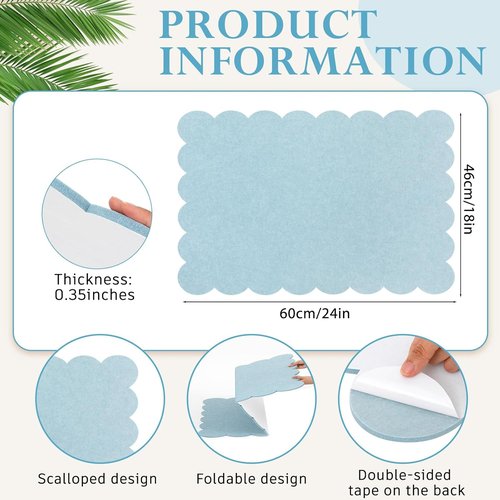 Mooliwe Scalloped Felt Bulletin Board - 24 x 18 Inches | Foldable Light Blue Cork Board Alternative